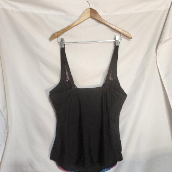 NEW Penningtons Addition Elle Black Multi Pink & Blue Ruched Tankini Top Size 2X - Picture 5 of 9